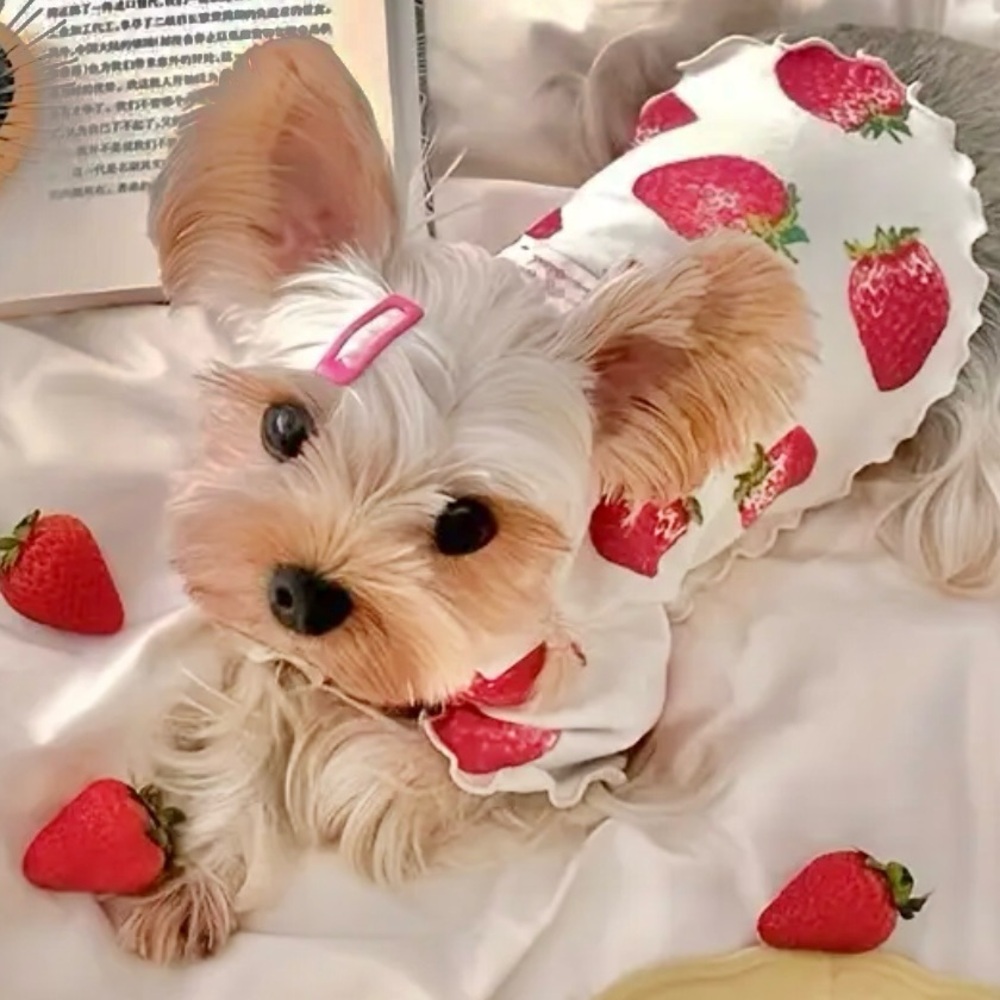 SOLD - STRAWBERRY PRINT SLEEVELESS PULLOVER DOG HI-LOW TOP - Picture 4 of 7